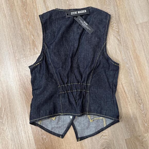 Navy denim vest with yellow - Picture 2 of 3